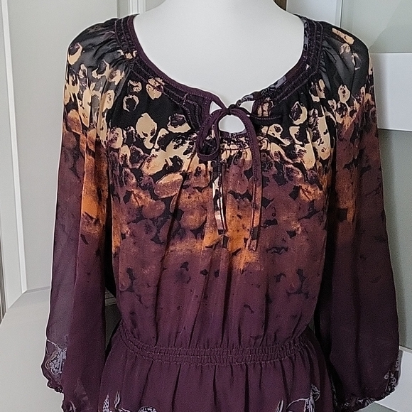 Max Studio Sheer Tunic Floral Womens Orange & Purple Dess Size Small - Picture 4 of 10